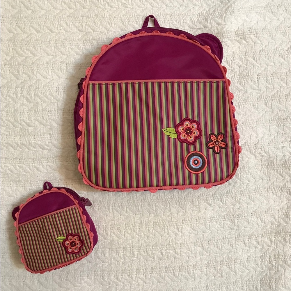 American Girl Pink Purple Striped Floral Kids Backpack with Doll Bag Set